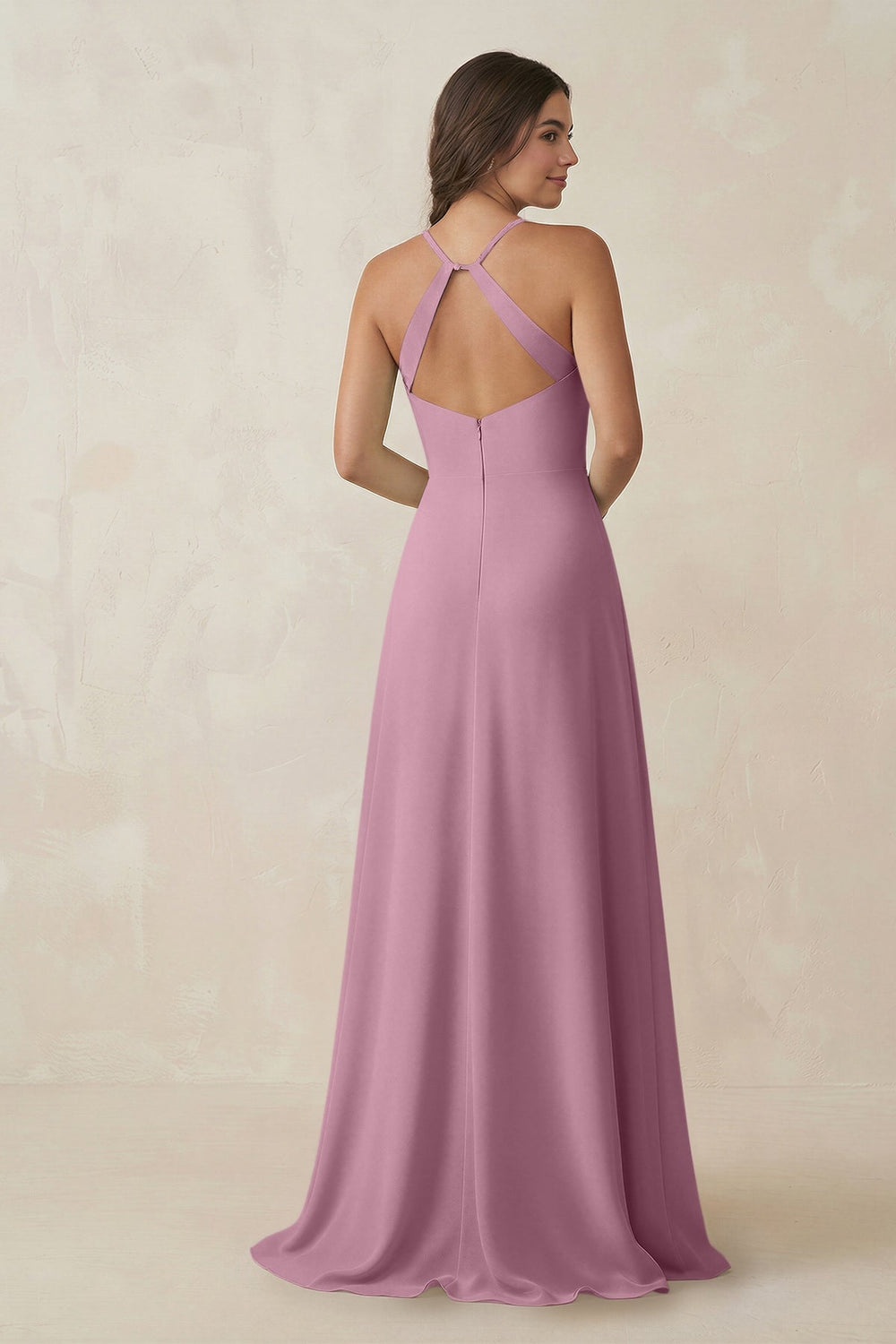 Ruched Sheath Chiffon Bridesmaid Dress in Vintage Mauve - KISS BRIDAL BRIDESMAID DRESSES