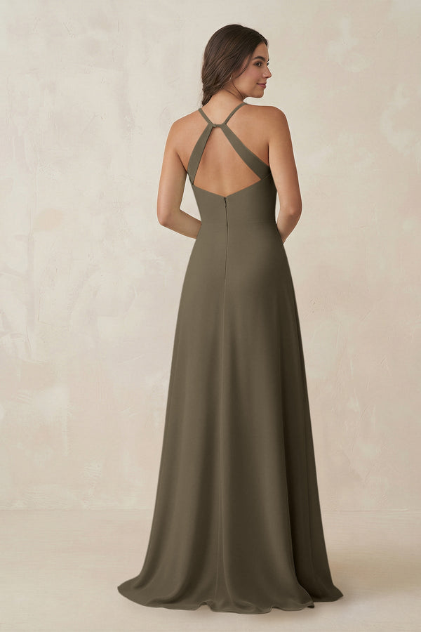 Ruched Sheath Chiffon Bridesmaid Dress in Willow Green - SHE IS ME BRIDESMAID DRESSES