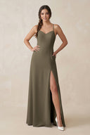 Ruched Sheath Chiffon Bridesmaid Dress in Willow Green - SHE IS ME BRIDESMAID DRESSES