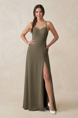 Ruched Sheath Chiffon Bridesmaid Dress in Willow Green - KISS BRIDAL BRIDESMAID DRESSES