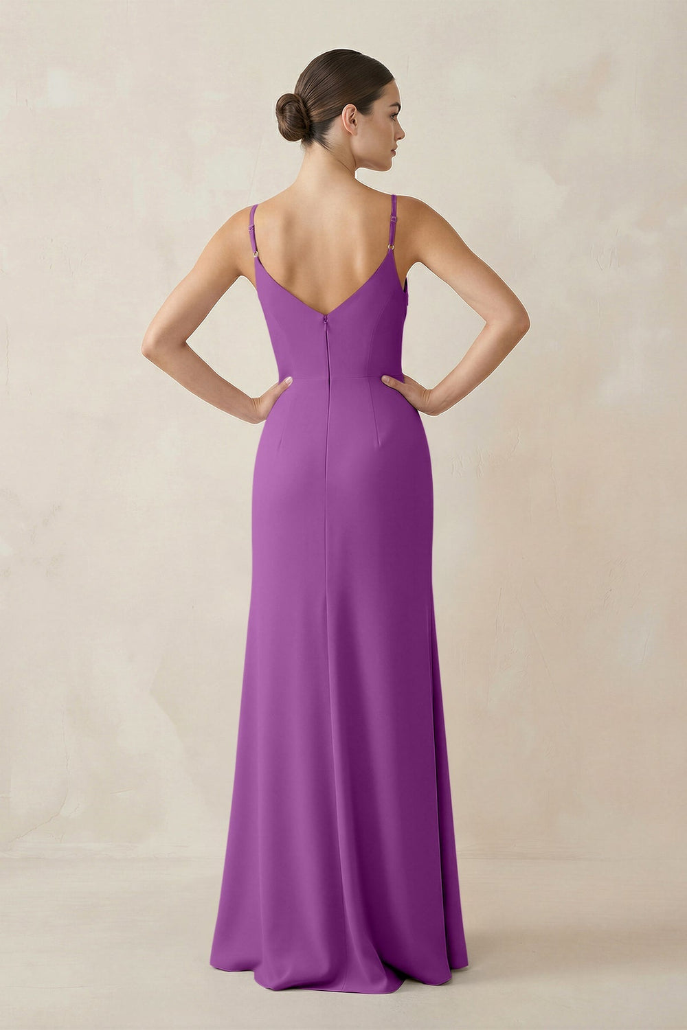 Ruched Sheath Spaghetti Strap Chiffon Bridesmaid Dress in Amethyst - KISS BRIDAL Bridesmaid Dresses