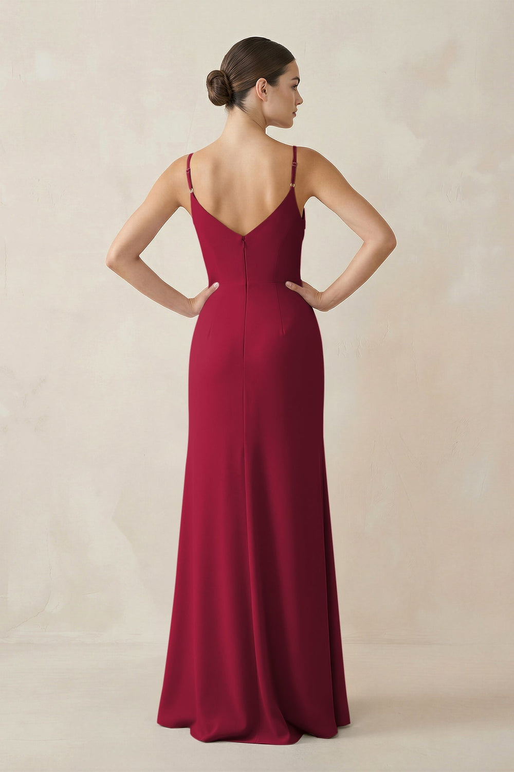 Ruched Sheath Spaghetti Strap Chiffon Bridesmaid Dress in Berry - KISS BRIDAL Bridesmaid Dresses