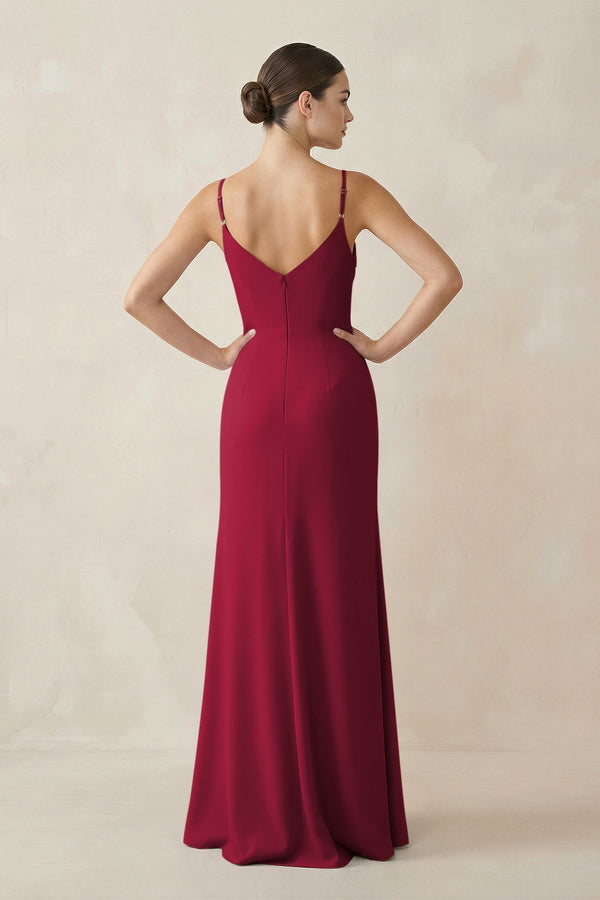 Ruched Sheath Spaghetti Strap Chiffon Bridesmaid Dress in Berry - SHE IS ME Bridesmaid Dresses