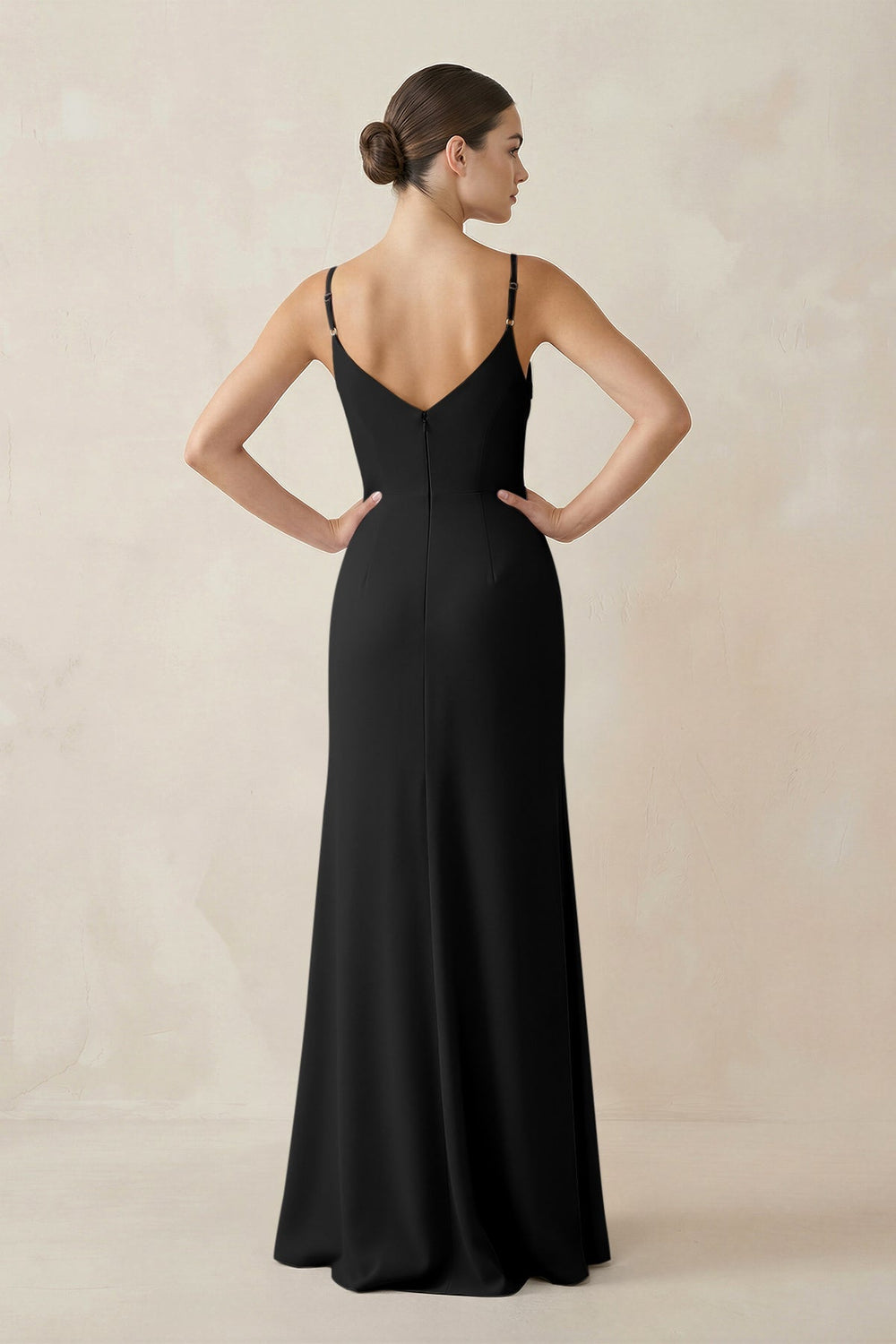 Ruched Sheath Spaghetti Strap Chiffon Bridesmaid Dress in Black - KISS BRIDAL Bridesmaid Dresses
