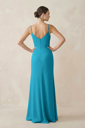 Ruched Sheath Spaghetti Strap Chiffon Bridesmaid Dress in Blue Jay - SHE IS ME Bridesmaid Dresses