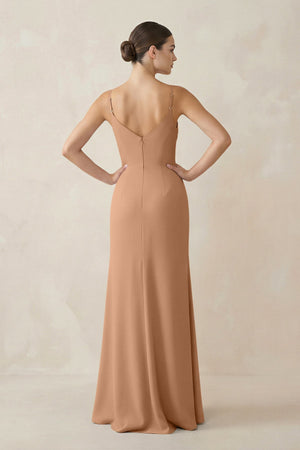 Ruched Sheath Spaghetti Strap Chiffon Bridesmaid Dress in Bronzer - SHE IS ME Bridesmaid Dresses