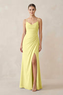 Ruched Sheath Spaghetti Strap Chiffon Bridesmaid Dress in Buttercup - SHE IS ME Bridesmaid Dresses