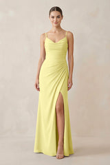 Ruched Sheath Spaghetti Strap Chiffon Bridesmaid Dress in Buttercup - KISS BRIDAL Bridesmaid Dresses