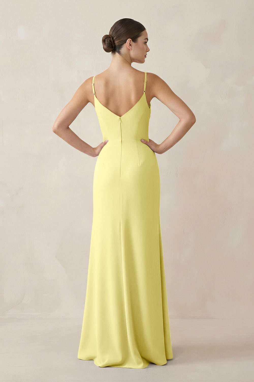 Ruched Sheath Spaghetti Strap Chiffon Bridesmaid Dress in Buttercup - KISS BRIDAL Bridesmaid Dresses