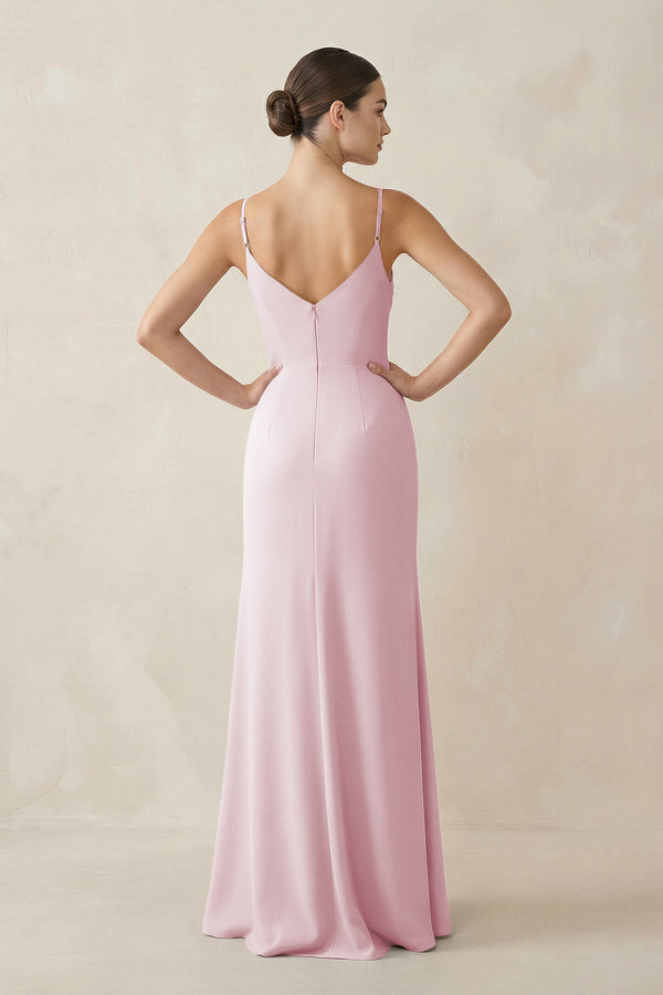 Ruched Sheath Spaghetti Strap Chiffon Bridesmaid Dress in Candy Pink - SHE IS ME Bridesmaid Dresses