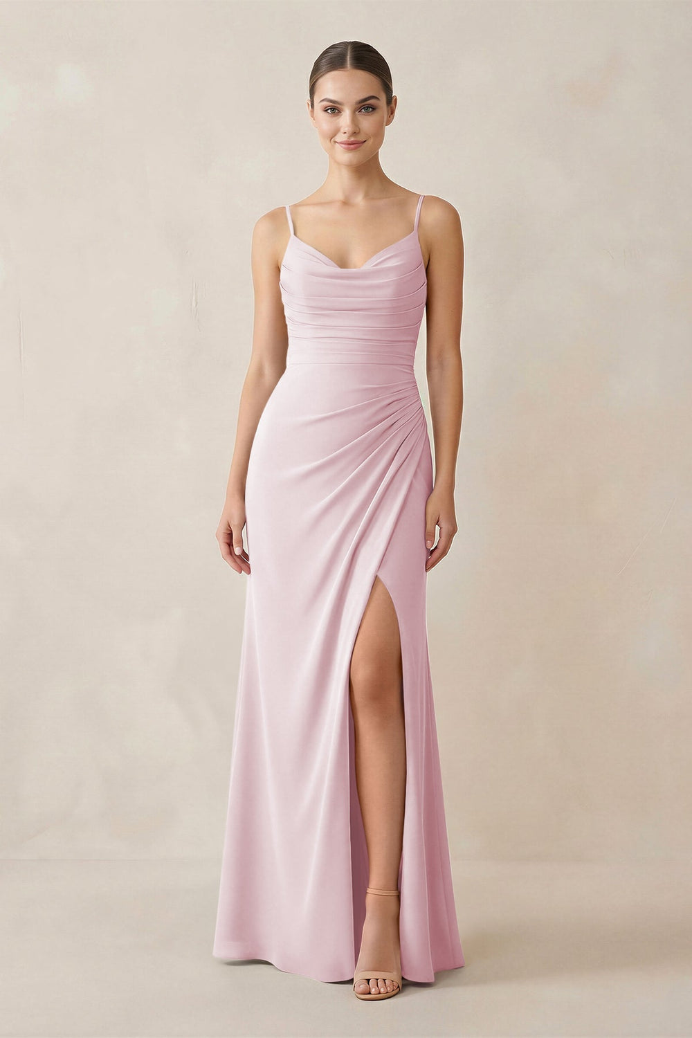Ruched Sheath Spaghetti Strap Chiffon Bridesmaid Dress in Candy Pink - KISS BRIDAL Bridesmaid Dresses