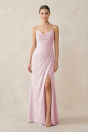 Ruched Sheath Spaghetti Strap Chiffon Bridesmaid Dress in Candy Pink - SHE IS ME Bridesmaid Dresses