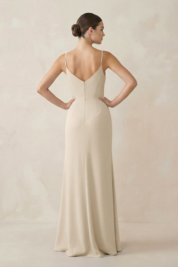 Ruched Sheath Spaghetti Strap Chiffon Bridesmaid Dress in Champagne - SHE IS ME Bridesmaid Dresses