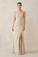 Ruched Sheath Spaghetti Strap Chiffon Bridesmaid Dress in Champagne - SHE IS ME Bridesmaid Dresses