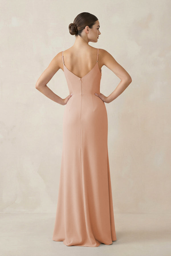 Ruched Sheath Spaghetti Strap Chiffon Bridesmaid Dress in Champagne Rose - SHE IS ME Bridesmaid Dresses
