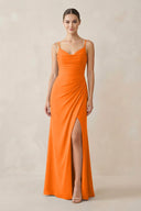 Ruched Sheath Spaghetti Strap Chiffon Bridesmaid Dress in Cinnamon - SHE IS ME Bridesmaid Dresses