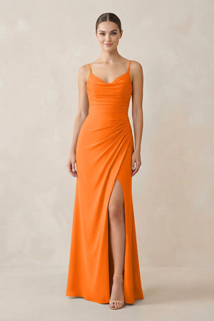 Ruched Sheath Spaghetti Strap Chiffon Bridesmaid Dress in Cinnamon - SHE IS ME Bridesmaid Dresses