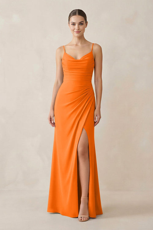 Ruched Sheath Spaghetti Strap Chiffon Bridesmaid Dress in Cinnamon - SHE IS ME Bridesmaid Dresses