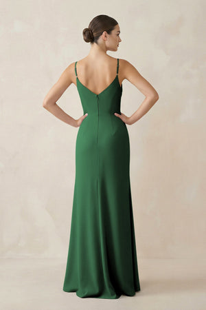 Ruched Sheath Spaghetti Strap Chiffon Bridesmaid Dress in Dark Green - SHE IS ME Bridesmaid Dresses