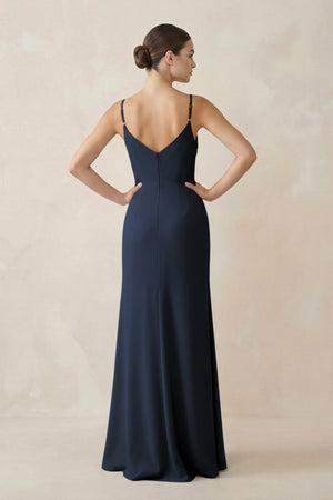 Ruched Sheath Spaghetti Strap Chiffon Bridesmaid Dress in Dark Navy - SHE IS ME Bridesmaid Dresses