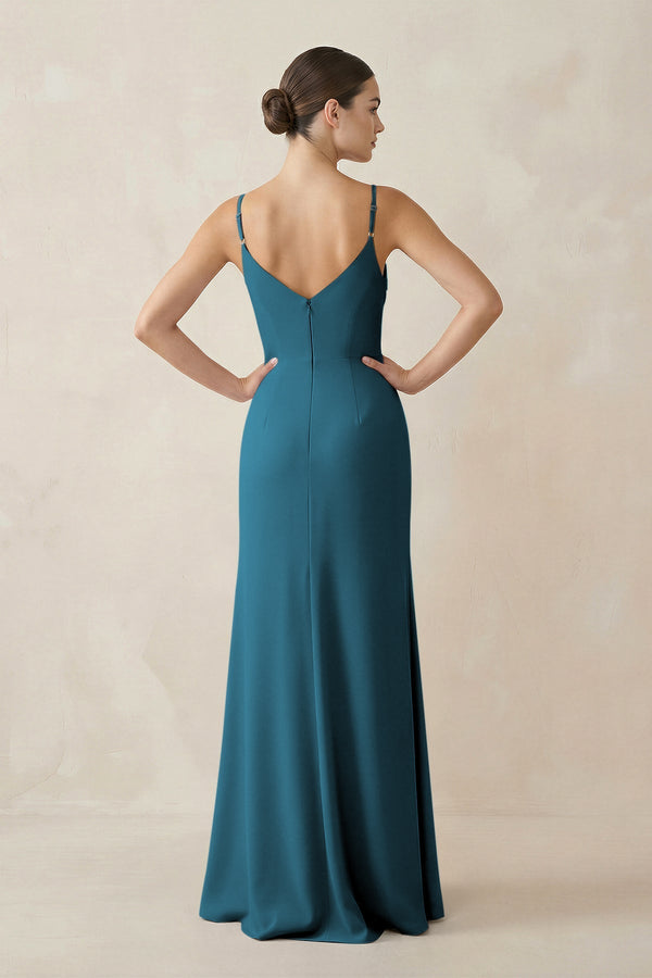 Ruched Sheath Spaghetti Strap Chiffon Bridesmaid Dress in Dark Teal - SHE IS ME Bridesmaid Dresses