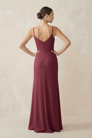 Ruched Sheath Spaghetti Strap Chiffon Bridesmaid Dress in Desert Rose (2) | KISSBRIDAL