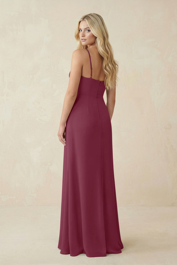 Ruched Sheath Spaghetti Strap Chiffon Bridesmaid Dress in Desert Rose (2) | KISSBRIDAL