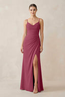 Ruched Sheath Spaghetti Strap Chiffon Bridesmaid Dress in Desert Rose - SHE IS ME Bridesmaid Dresses