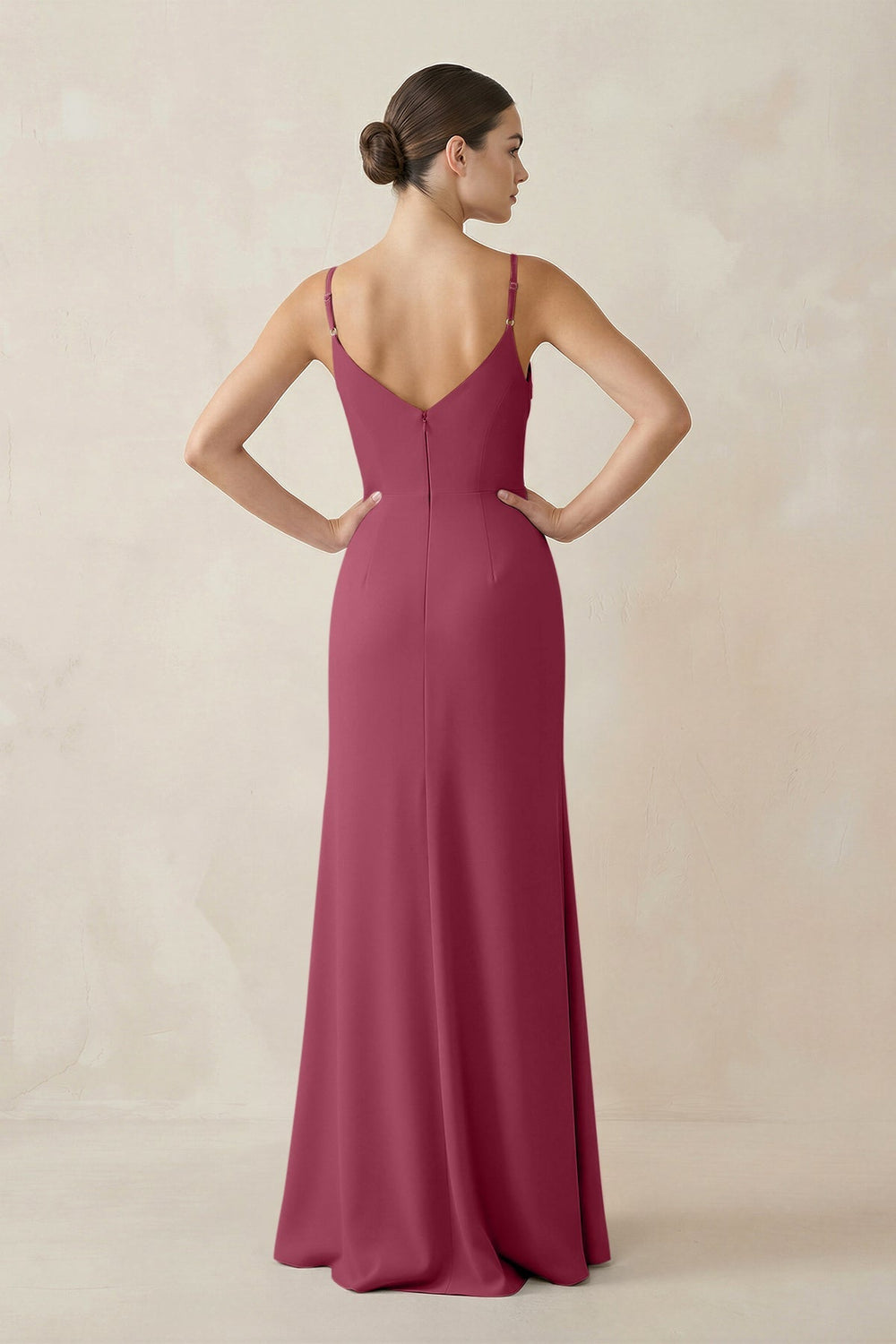 Ruched Sheath Spaghetti Strap Chiffon Bridesmaid Dress in Desert Rose - KISS BRIDAL Bridesmaid Dresses