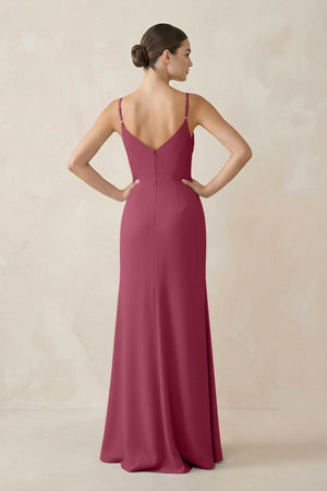 Ruched Sheath Spaghetti Strap Chiffon Bridesmaid Dress in Desert Rose - SHE IS ME Bridesmaid Dresses