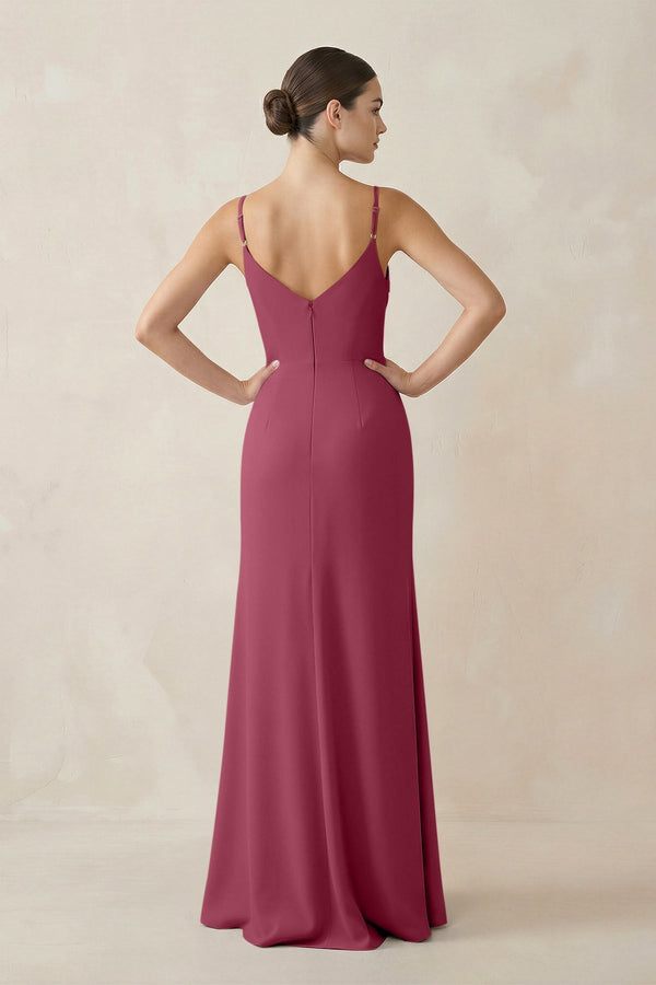 Ruched Sheath Spaghetti Strap Chiffon Bridesmaid Dress in Desert Rose - SHE IS ME Bridesmaid Dresses