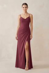 Ruched Sheath Spaghetti Strap Chiffon Bridesmaid Dress in Desert Rose | KISSBRIDAL