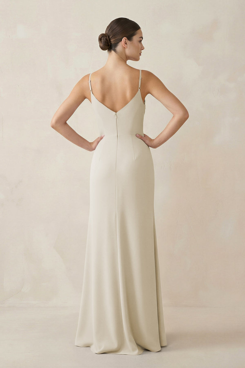 Ruched Sheath Spaghetti Strap Chiffon Bridesmaid Dress in Dove Gray - KISS BRIDAL Bridesmaid Dresses