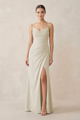 Ruched Sheath Spaghetti Strap Chiffon Bridesmaid Dress in Dove Gray - KISS BRIDAL Bridesmaid Dresses
