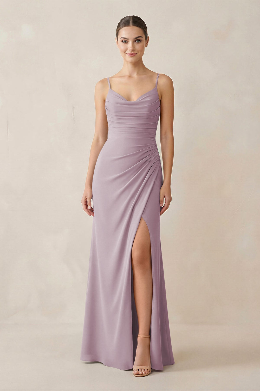 Ruched Sheath Spaghetti Strap Chiffon Bridesmaid Dress in Dusk - KISS BRIDAL Bridesmaid Dresses