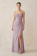 Ruched Sheath Spaghetti Strap Chiffon Bridesmaid Dress in Dusk - SHE IS ME Bridesmaid Dresses