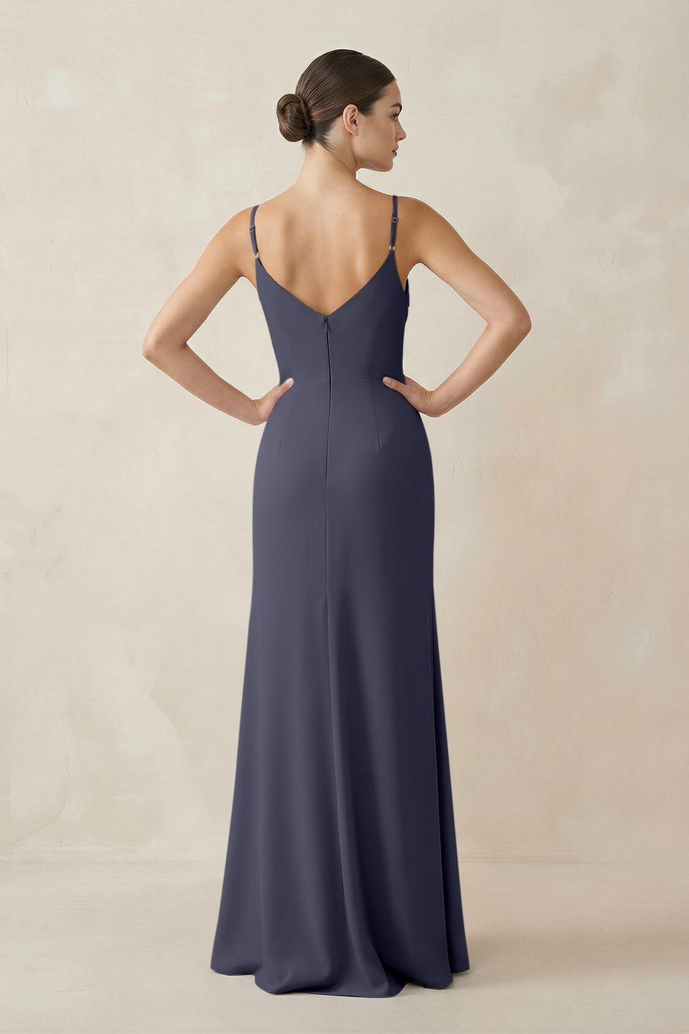 Ruched Sheath Spaghetti Strap Chiffon Bridesmaid Dress in Dusk Blue - KISS BRIDAL Bridesmaid Dresses