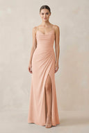 Ruched Sheath Spaghetti Strap Chiffon Bridesmaid Dress in English Rose - SHE IS ME Bridesmaid Dresses
