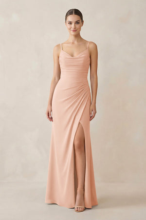 Ruched Sheath Spaghetti Strap Chiffon Bridesmaid Dress in English Rose - SHE IS ME Bridesmaid Dresses