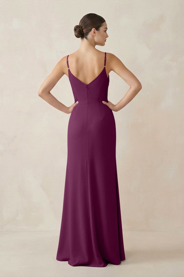 Ruched Sheath Spaghetti Strap Chiffon Bridesmaid Dress in Fig - SHE IS ME Bridesmaid Dresses