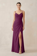 Ruched Sheath Spaghetti Strap Chiffon Bridesmaid Dress in Fig - SHE IS ME Bridesmaid Dresses