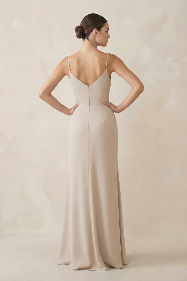 Ruched Sheath Spaghetti Strap Chiffon Bridesmaid Dress in Frost - SHE IS ME Bridesmaid Dresses