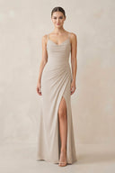 Ruched Sheath Spaghetti Strap Chiffon Bridesmaid Dress in Frost - SHE IS ME Bridesmaid Dresses