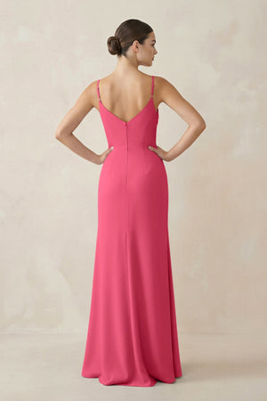 Ruched Sheath Spaghetti Strap Chiffon Bridesmaid Dress in Fuchsia - SHE IS ME Bridesmaid Dresses