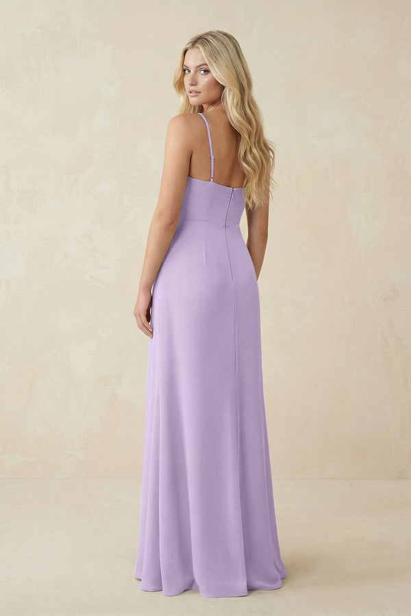 Ruched Sheath Spaghetti Strap Chiffon Bridesmaid Dress in Lavender - SHE IS ME BRIDESMAID DRESSES