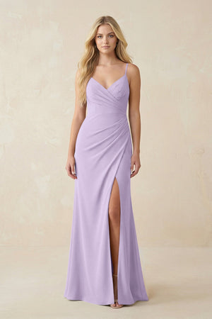 Ruched Sheath Spaghetti Strap Chiffon Bridesmaid Dress in Lavender - SHE IS ME BRIDESMAID DRESSES