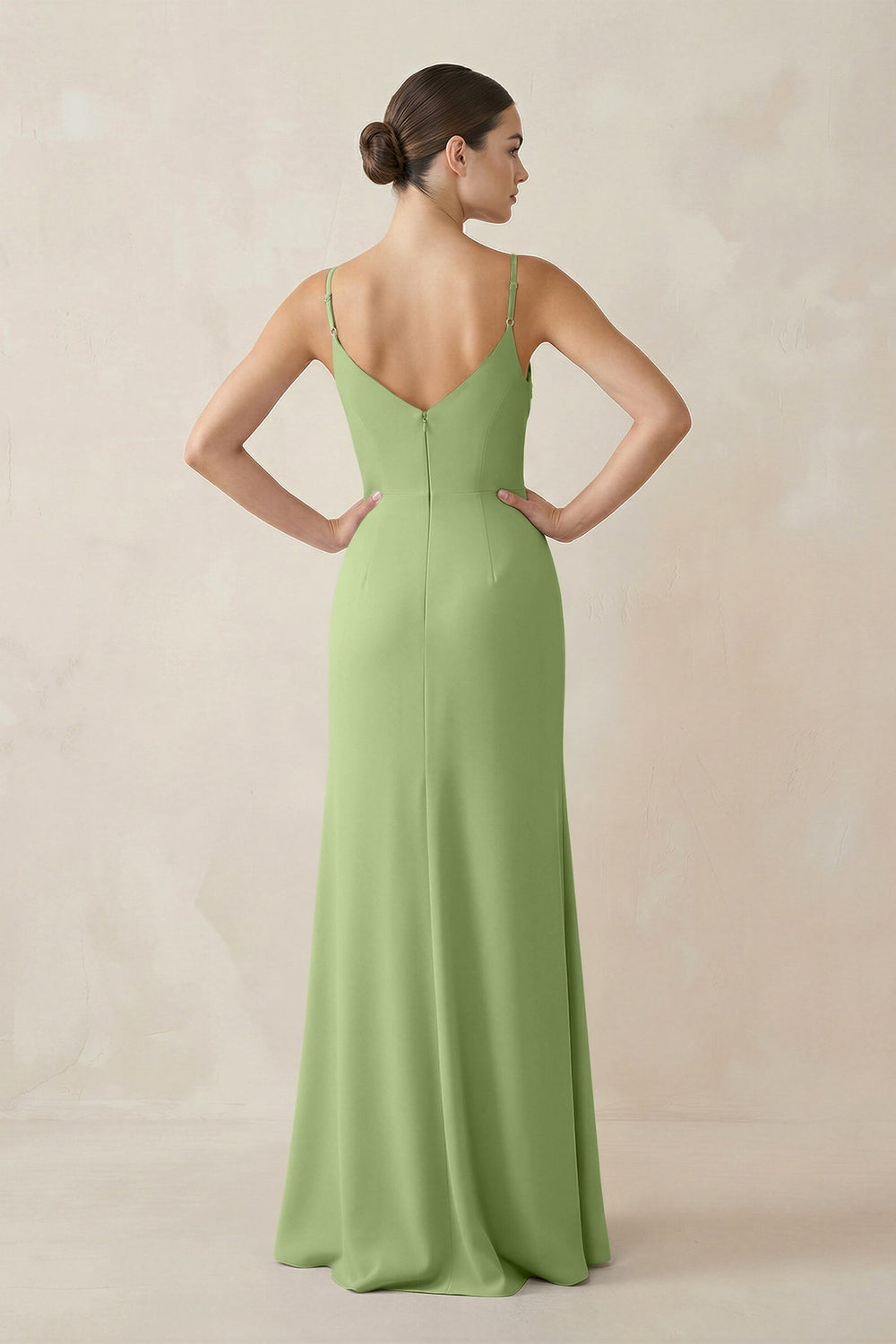 Ruched Sheath Spaghetti Strap Chiffon Bridesmaid Dress in Matcha - KISS BRIDAL Bridesmaid Dresses