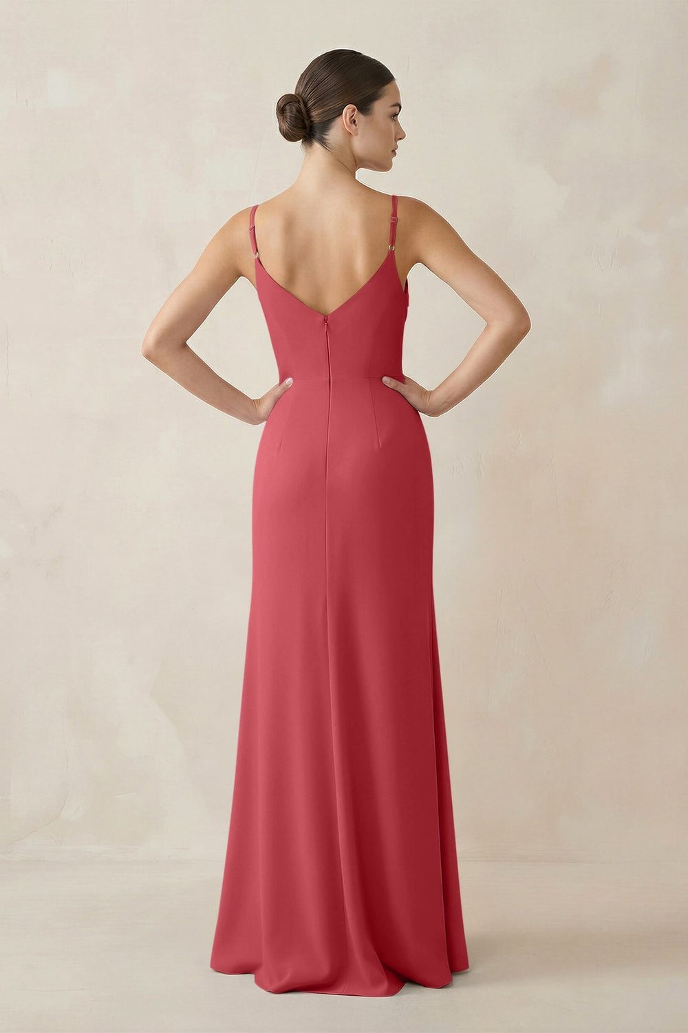 Ruched Sheath Spaghetti Strap Chiffon Bridesmaid Dress in Merlot - KISS BRIDAL Bridesmaid Dresses