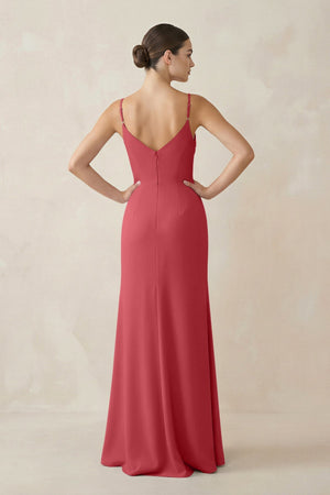 Ruched Sheath Spaghetti Strap Chiffon Bridesmaid Dress in Merlot - SHE IS ME Bridesmaid Dresses