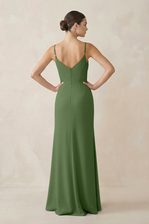 Ruched Sheath Spaghetti Strap Chiffon Bridesmaid Dress in Moss - SHE IS ME Bridesmaid Dresses